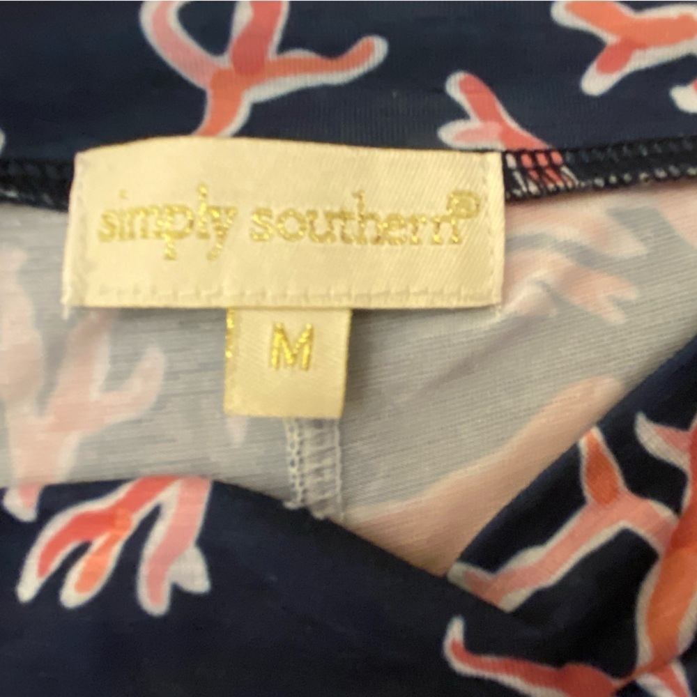 Simply Southern Navy and Pink Coral Print Dress with Tassel Detail M - Picture 3 of 6